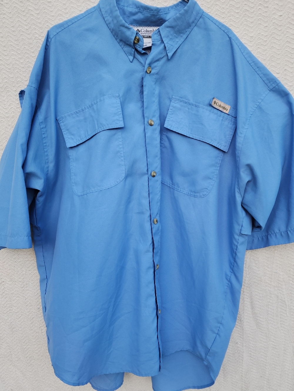 Columbia Blue Short Sleeve Button-Up Fishing Shirt Size XL
